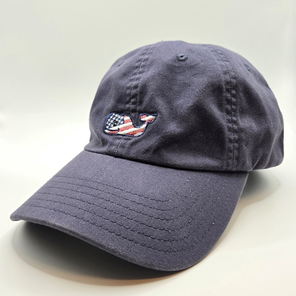 Vineyard Vines American Flag Whale Hat Navy Blue Adjustable Dad Cap